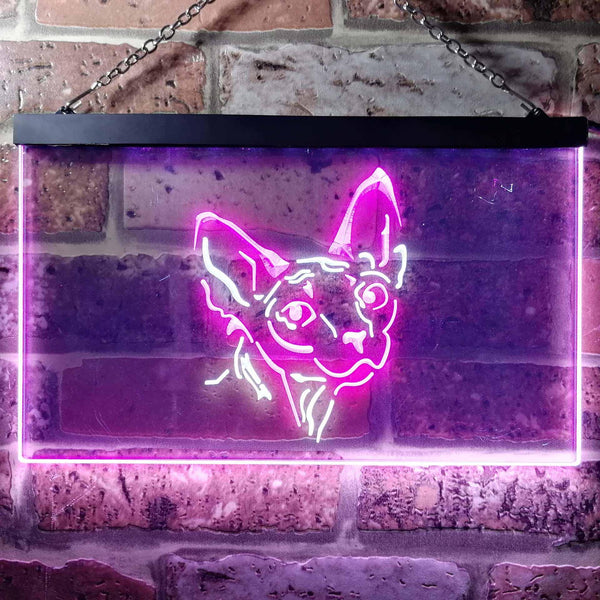 ADVPRO Sphynx Canadian Hairless Cat Bedroom Dual Color LED Neon Sign st6-i0988 - White & Purple