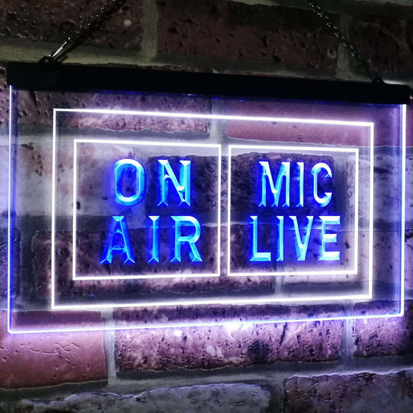 ADVPRO Mic Live On Air Studio Recording Display Dual Color LED Neon Sign st6-i1072 - White & Blue