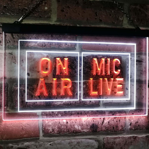 ADVPRO Mic Live On Air Studio Recording Display Dual Color LED Neon Sign st6-i1072 - White & Orange
