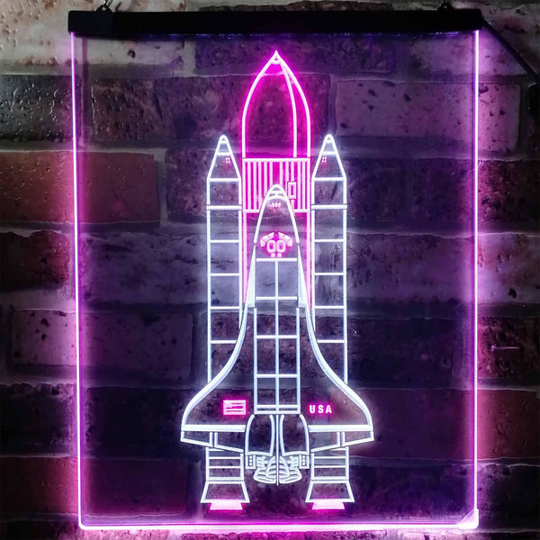 ADVPRO Space Shuttle Rocket Spacecraft  Dual Color LED Neon Sign st6-i1173 - White & Purple