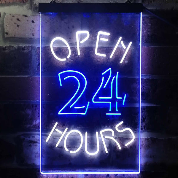 ADVPRO Open 24 Hours Shop Business Welcome  Dual Color LED Neon Sign st6-i2035 - White & Blue