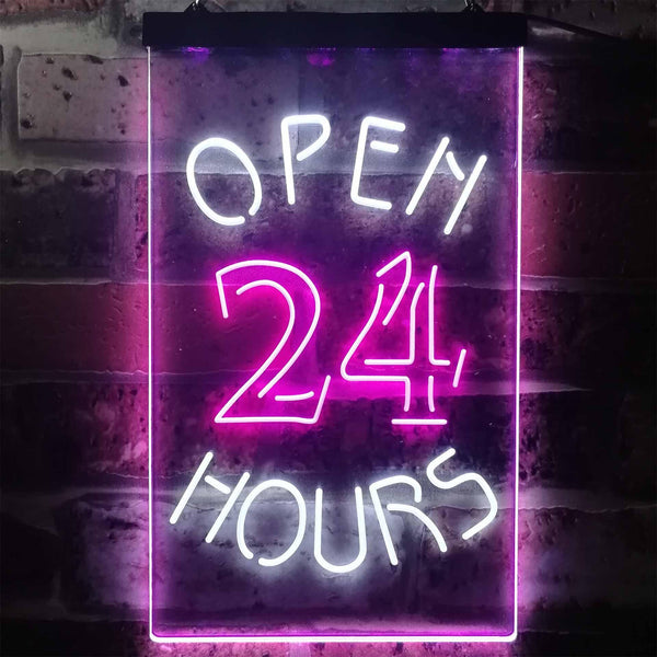 ADVPRO Open 24 Hours Shop Business Welcome  Dual Color LED Neon Sign st6-i2035 - White & Purple