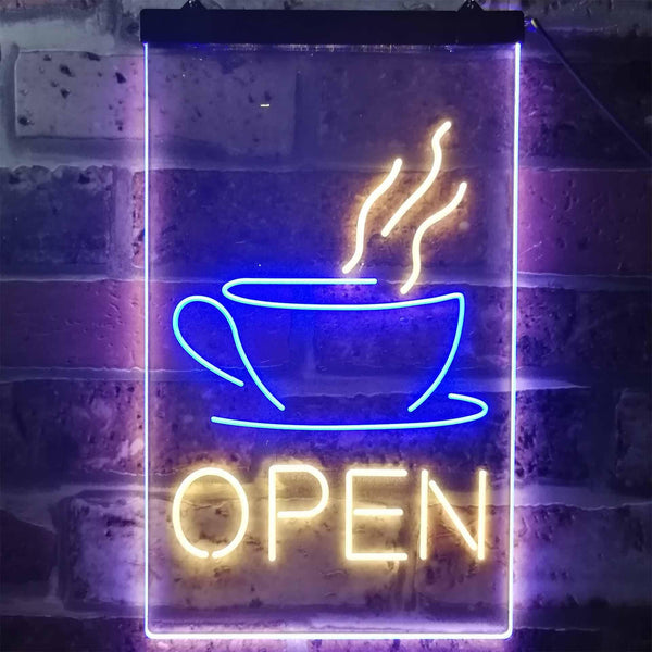 ADVPRO Open Coffee Cup Cafe Bistro Shop  Dual Color LED Neon Sign st6-i2038 - Blue & Yellow