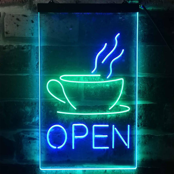 ADVPRO Open Coffee Cup Cafe Bistro Shop  Dual Color LED Neon Sign st6-i2038 - Green & Blue