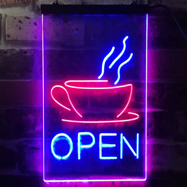 ADVPRO Open Coffee Cup Cafe Bistro Shop  Dual Color LED Neon Sign st6-i2038 - Red & Blue