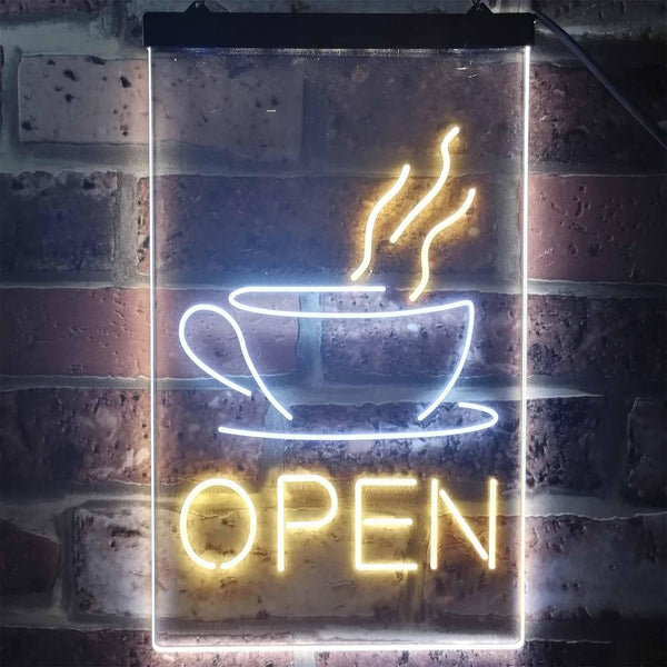 ADVPRO Open Coffee Cup Cafe Bistro Shop  Dual Color LED Neon Sign st6-i2038 - White & Yellow