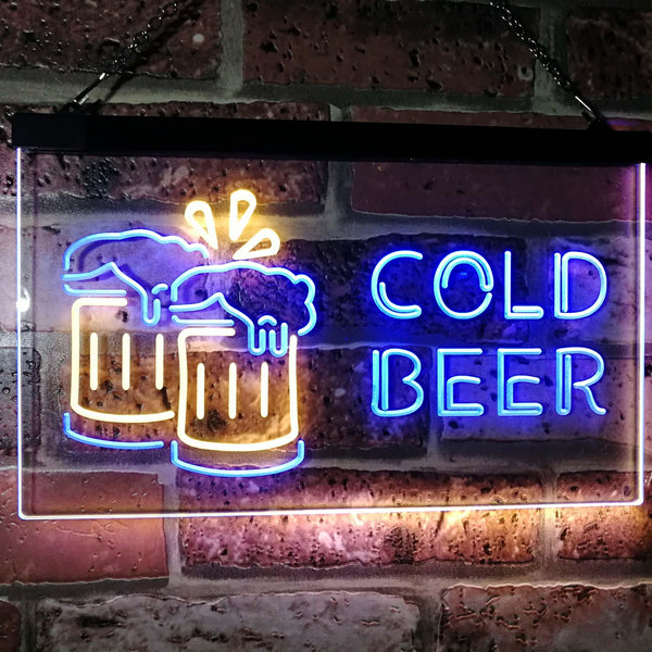 ADVPRO Cold Beer Bar Pub Club Decor Dual Color LED Neon Sign st6-i2069 - Blue & Yellow