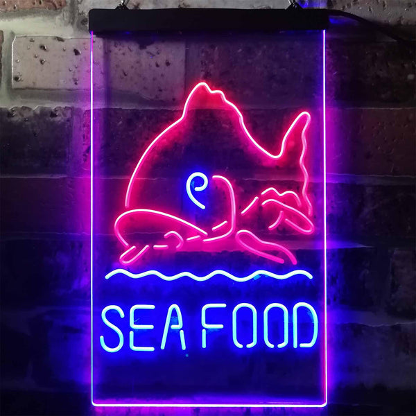 ADVPRO Sea Food Restaurant Fish  Dual Color LED Neon Sign st6-i2070 - Blue & Red