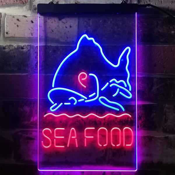ADVPRO Sea Food Restaurant Fish  Dual Color LED Neon Sign st6-i2070 - Red & Blue