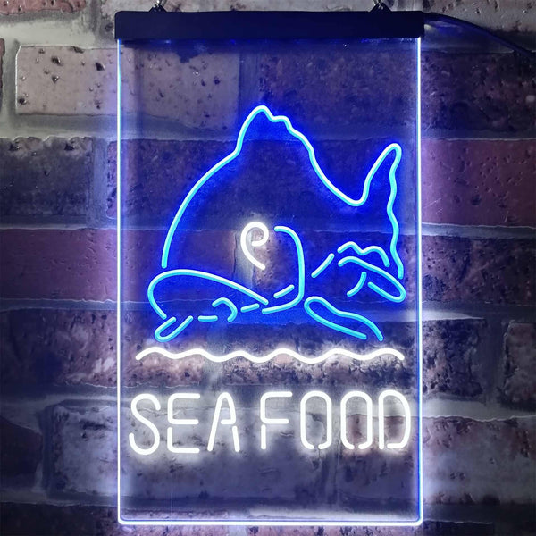 ADVPRO Sea Food Restaurant Fish  Dual Color LED Neon Sign st6-i2070 - White & Blue