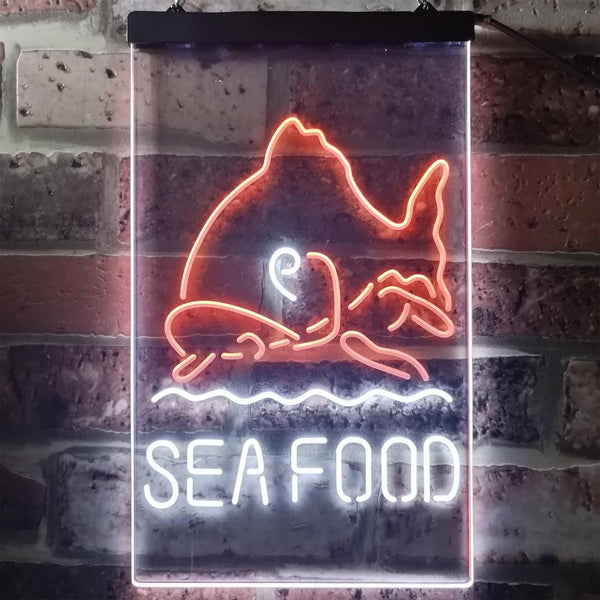 ADVPRO Sea Food Restaurant Fish  Dual Color LED Neon Sign st6-i2070 - White & Orange