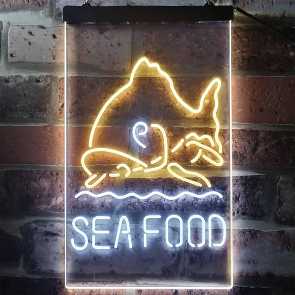 ADVPRO Sea Food Restaurant Fish  Dual Color LED Neon Sign st6-i2070 - White & Yellow