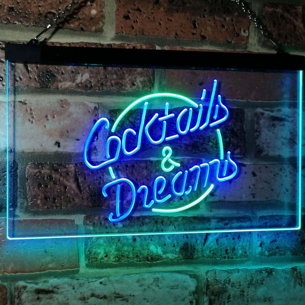 ADVPRO Cocktails & Dreams Bar Beer Wine Drink Pub Club Dual Color LED Neon Sign st6-i2079 - Green & Blue