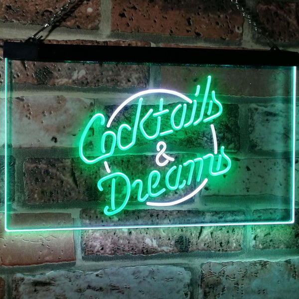 ADVPRO Cocktails & Dreams Bar Beer Wine Drink Pub Club Dual Color LED Neon Sign st6-i2079 - White & Green