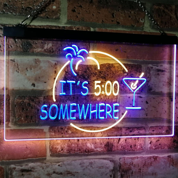 ADVPRO It's 5 pm Somewhere Bar Beer Cocktails Dual Color LED Neon Sign st6-i2090 - Blue & Yellow