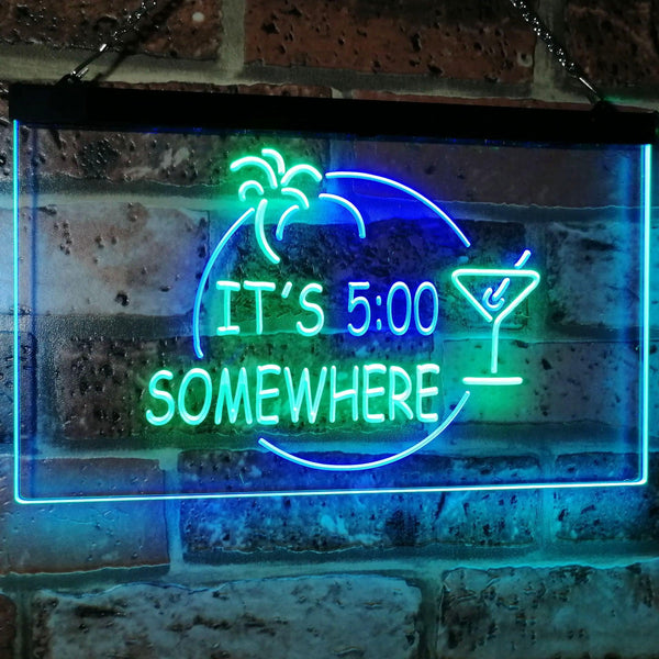 ADVPRO It's 5 pm Somewhere Bar Beer Cocktails Dual Color LED Neon Sign st6-i2090 - Green & Blue
