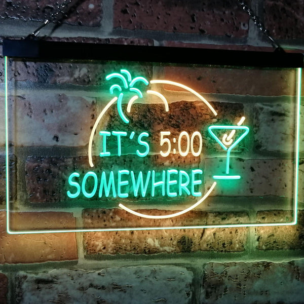 ADVPRO It's 5 pm Somewhere Bar Beer Cocktails Dual Color LED Neon Sign st6-i2090 - Green & Yellow