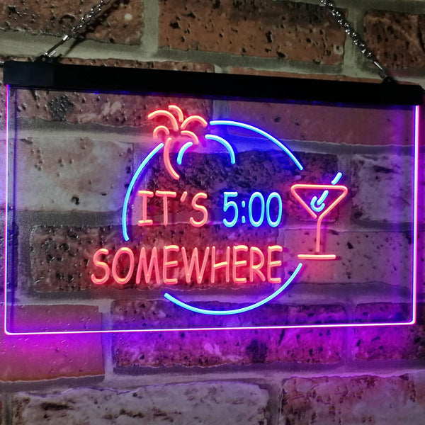 ADVPRO It's 5 pm Somewhere Bar Beer Cocktails Dual Color LED Neon Sign st6-i2090 - Red & Blue