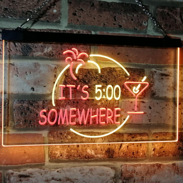 ADVPRO It's 5 pm Somewhere Bar Beer Cocktails Dual Color LED Neon Sign st6-i2090 - Red & Yellow