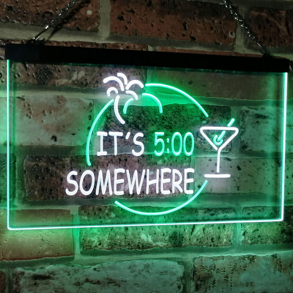 ADVPRO It's 5 pm Somewhere Bar Beer Cocktails Dual Color LED Neon Sign st6-i2090 - White & Green