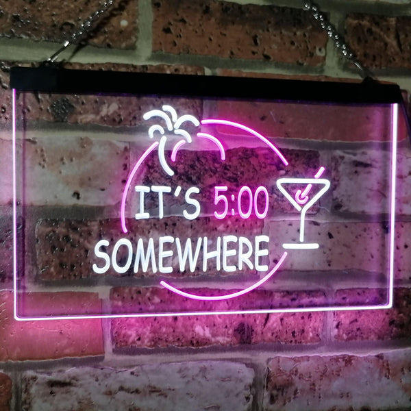 ADVPRO It's 5 pm Somewhere Bar Beer Cocktails Dual Color LED Neon Sign st6-i2090 - White & Purple