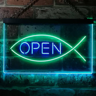 ADVPRO Christian Fish Open Display Dual Color LED Neon Sign st6-i2130 - Green & Blue