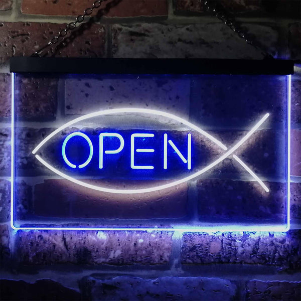 ADVPRO Christian Fish Open Display Dual Color LED Neon Sign st6-i2130 - White & Blue