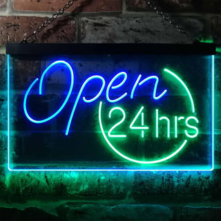 ADVPRO Open 24 Hours Shop Decor Dual Color LED Neon Sign st6-i2131 - Green & Blue