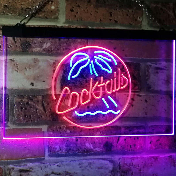 ADVPRO Cocktails Palm Tree Island Bar Pub Beer Club Dual Color LED Neon Sign st6-i2191 - Blue & Red
