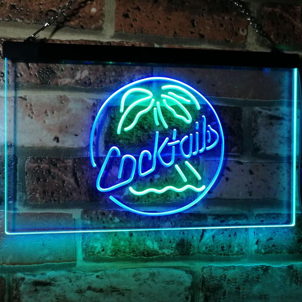 ADVPRO Cocktails Palm Tree Island Bar Pub Beer Club Dual Color LED Neon Sign st6-i2191 - Green & Blue
