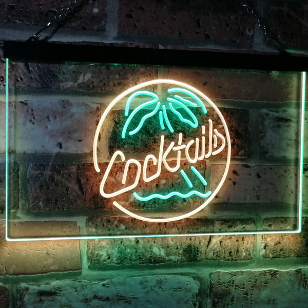 ADVPRO Cocktails Palm Tree Island Bar Pub Beer Club Dual Color LED Neon Sign st6-i2191 - Green & Yellow