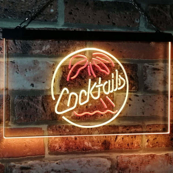 ADVPRO Cocktails Palm Tree Island Bar Pub Beer Club Dual Color LED Neon Sign st6-i2191 - Red & Yellow