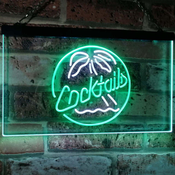 ADVPRO Cocktails Palm Tree Island Bar Pub Beer Club Dual Color LED Neon Sign st6-i2191 - White & Green