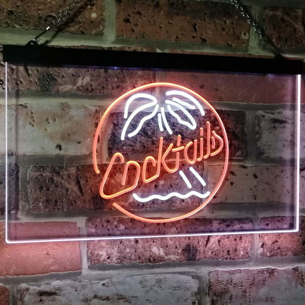 ADVPRO Cocktails Palm Tree Island Bar Pub Beer Club Dual Color LED Neon Sign st6-i2191 - White & Orange