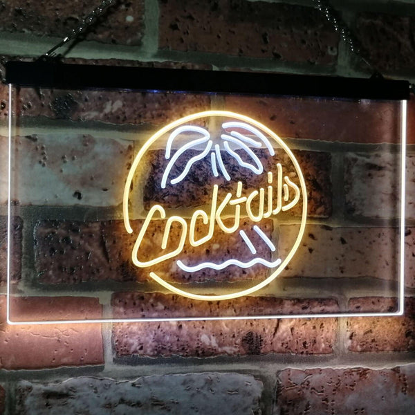 ADVPRO Cocktails Palm Tree Island Bar Pub Beer Club Dual Color LED Neon Sign st6-i2191 - White & Yellow