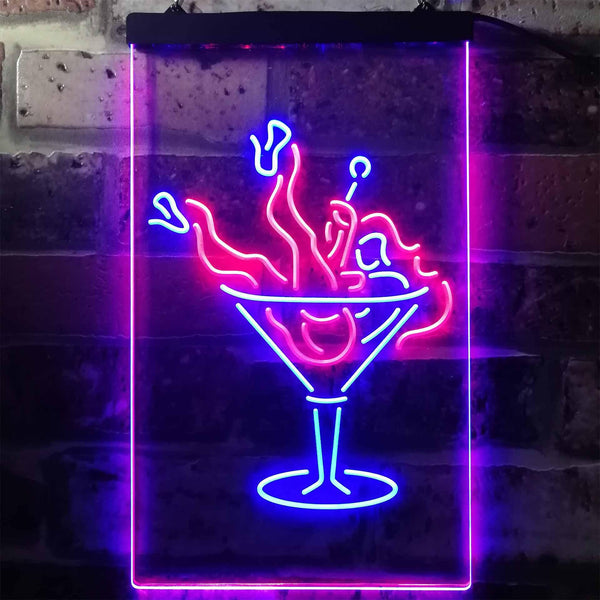 ADVPRO Lady in Cocktails Glass Bar Wine  Dual Color LED Neon Sign st6-i2192 - Blue & Red
