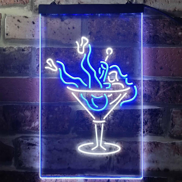 ADVPRO Lady in Cocktails Glass Bar Wine  Dual Color LED Neon Sign st6-i2192 - White & Blue