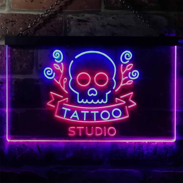 ADVPRO Tattoo Studio Skull Display Wall Decor Dual Color LED Neon Sign st6-i2297 - Blue & Red