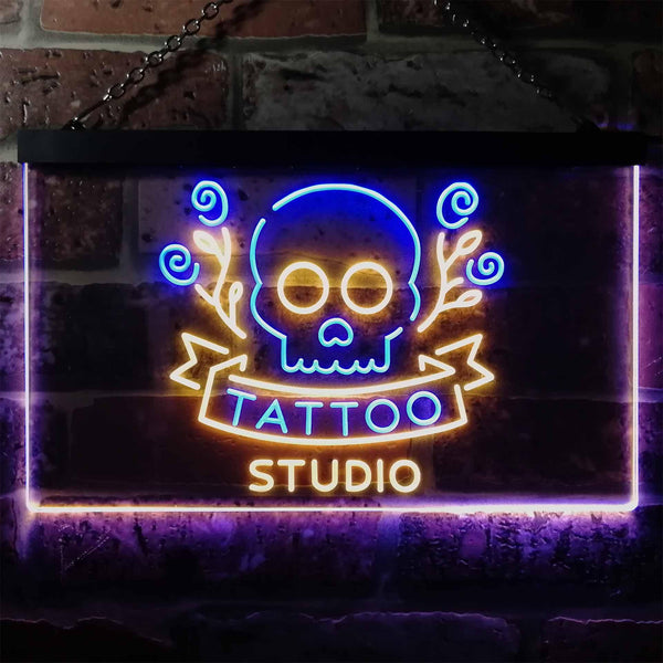 ADVPRO Tattoo Studio Skull Display Wall Decor Dual Color LED Neon Sign st6-i2297 - Blue & Yellow