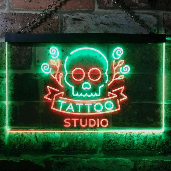 ADVPRO Tattoo Studio Skull Display Wall Decor Dual Color LED Neon Sign st6-i2297 - Green & Red