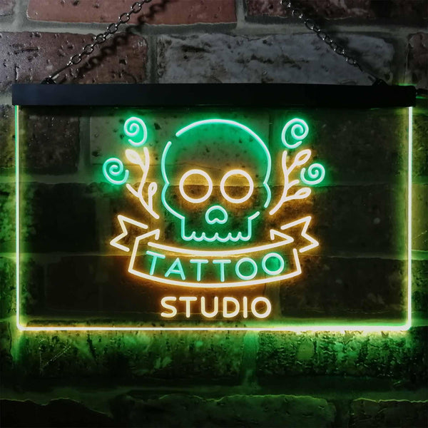 ADVPRO Tattoo Studio Skull Display Wall Decor Dual Color LED Neon Sign st6-i2297 - Green & Yellow