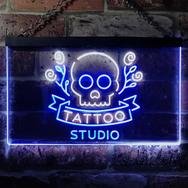 ADVPRO Tattoo Studio Skull Display Wall Decor Dual Color LED Neon Sign st6-i2297 - White & Blue