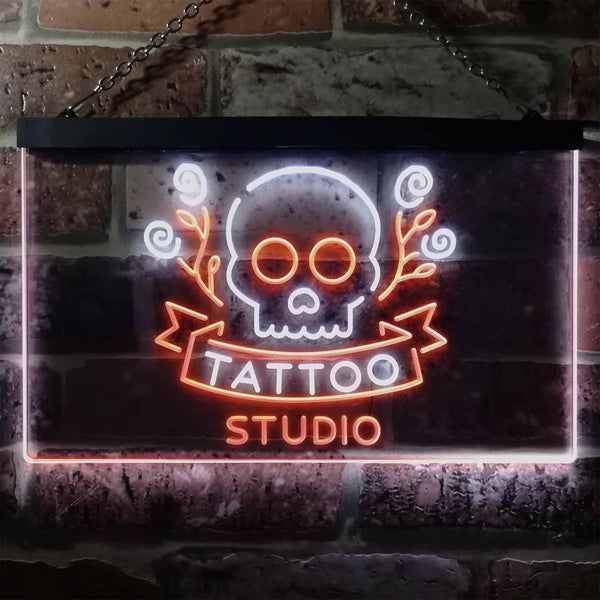 ADVPRO Tattoo Studio Skull Display Wall Decor Dual Color LED Neon Sign st6-i2297 - White & Orange
