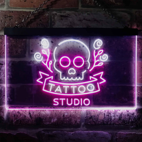 ADVPRO Tattoo Studio Skull Display Wall Decor Dual Color LED Neon Sign st6-i2297 - White & Purple