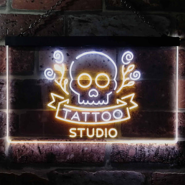 ADVPRO Tattoo Studio Skull Display Wall Decor Dual Color LED Neon Sign st6-i2297 - White & Yellow