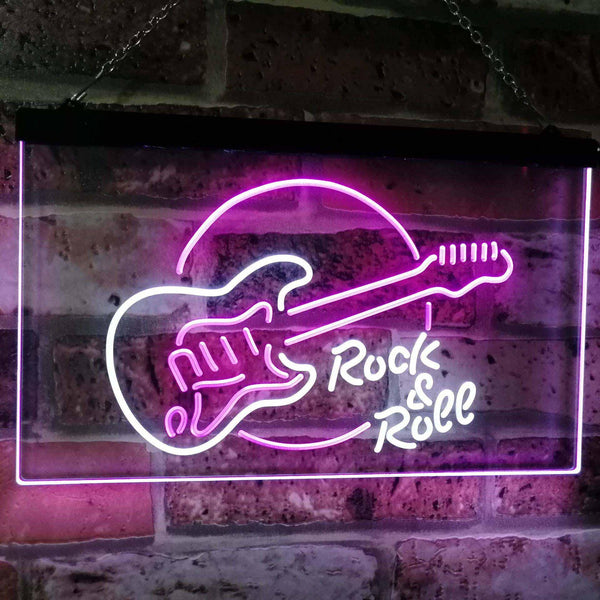 ADVPRO Rock & Roll Electric Guitar Band Room Music Dual Color LED Neon Sign st6-i2303 - White & Purple