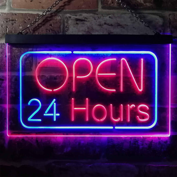 ADVPRO 24 Hours Open Shop Overnight Display Dual Color LED Neon Sign st6-i2384 - Blue & Red