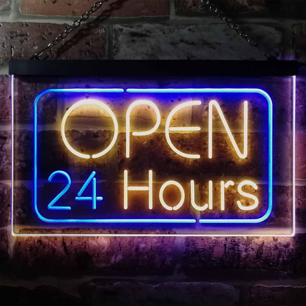 ADVPRO 24 Hours Open Shop Overnight Display Dual Color LED Neon Sign st6-i2384 - Blue & Yellow