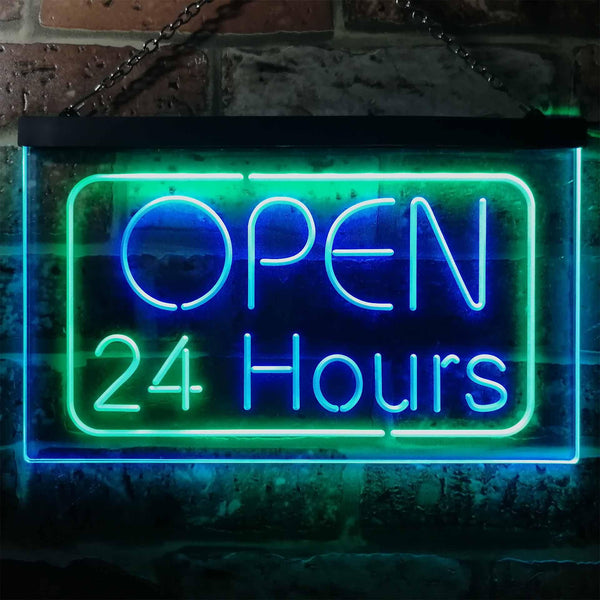 ADVPRO 24 Hours Open Shop Overnight Display Dual Color LED Neon Sign st6-i2384 - Green & Blue