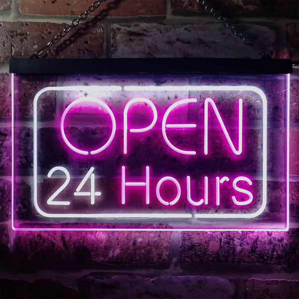ADVPRO 24 Hours Open Shop Overnight Display Dual Color LED Neon Sign st6-i2384 - White & Purple